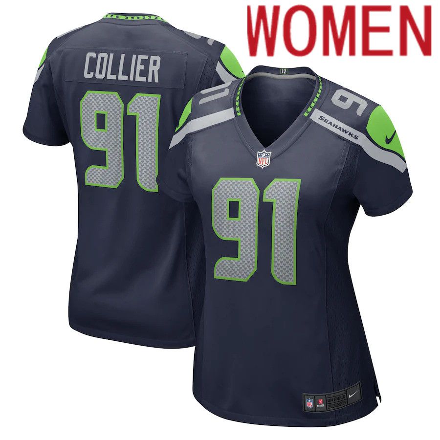 Women Seattle Seahawks #91 L.J. Collier Nike College Navy Game NFL Jersey->women nfl jersey->Women Jersey